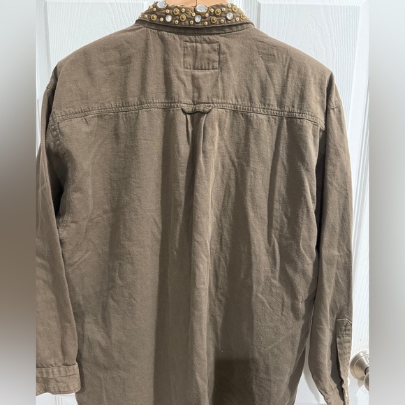 VTG Brown Bejeweled Rhinestone Button-Up Shirt 100% Cotton - Picture 7 of 7